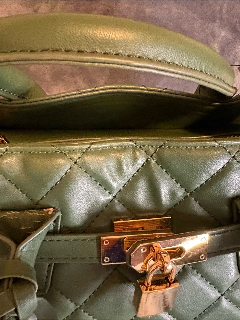 Badgley Mischka Quilted Green Tote Bag with Gold Hardware - Picture 3 of 5